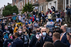 Joe Biden rallies supporters in the West Oak Lane neighbourhood of Philadelphia, Pennsylvania, as polls opened on election day