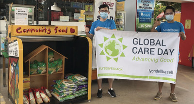 LyondellBasell Kuala Lumpur employees, Derek Ng and Bradley Tan, teamed up with their colleagues to donate bags of rice, noodles, biscuits and beverages to a local food bank organization, Community Food Box, for LyondellBasell’s 21st Annual Global Care Day.