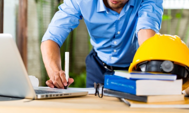 contractor at a work desk