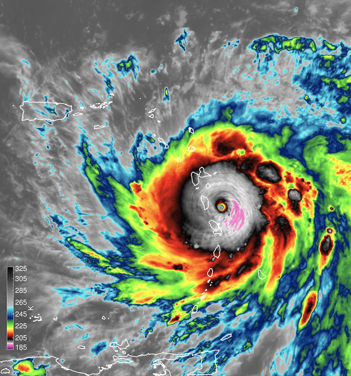 image of a tropical storm from above showing intense winds and the eye.